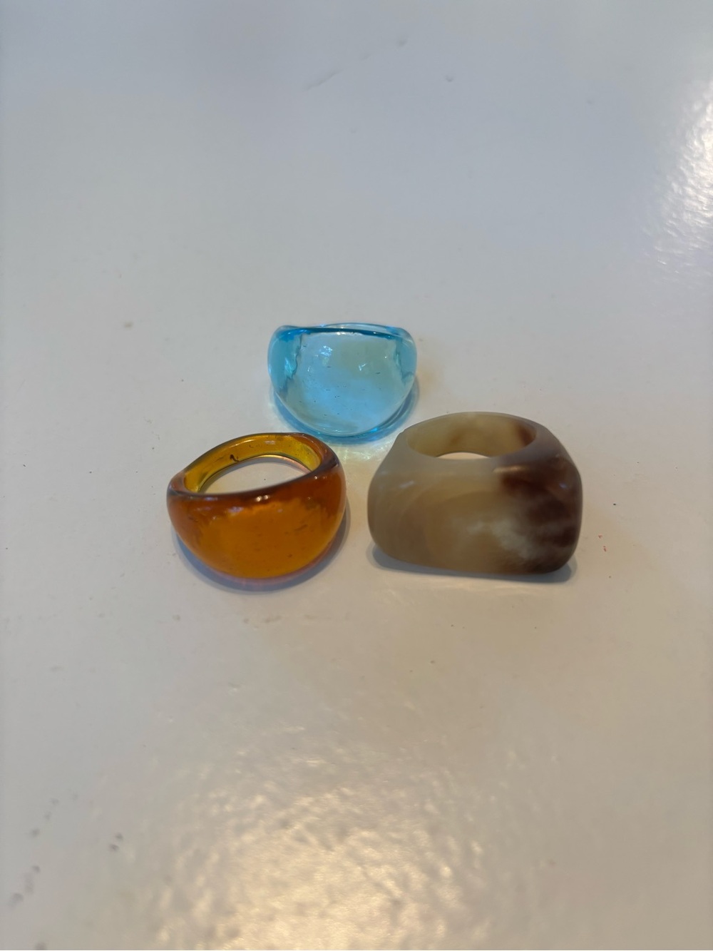 Noonday Collection Bold Resin Ring Trio in Blue, Amber, Cream